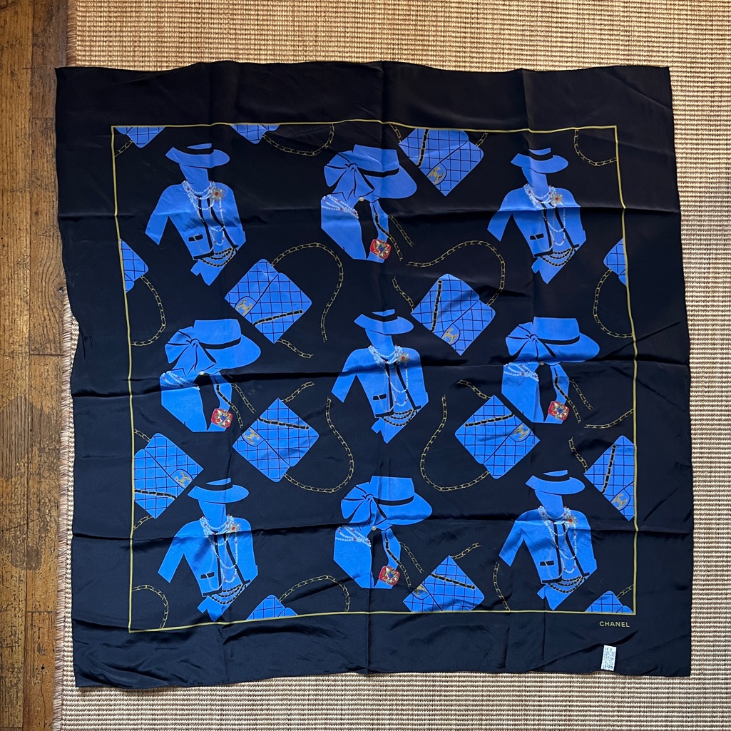 Vintage Chanel Deep Navy Blue Silk Scarf